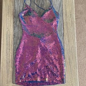 B Darlin Pink Sequin Mini Dress with Iridescent Accents